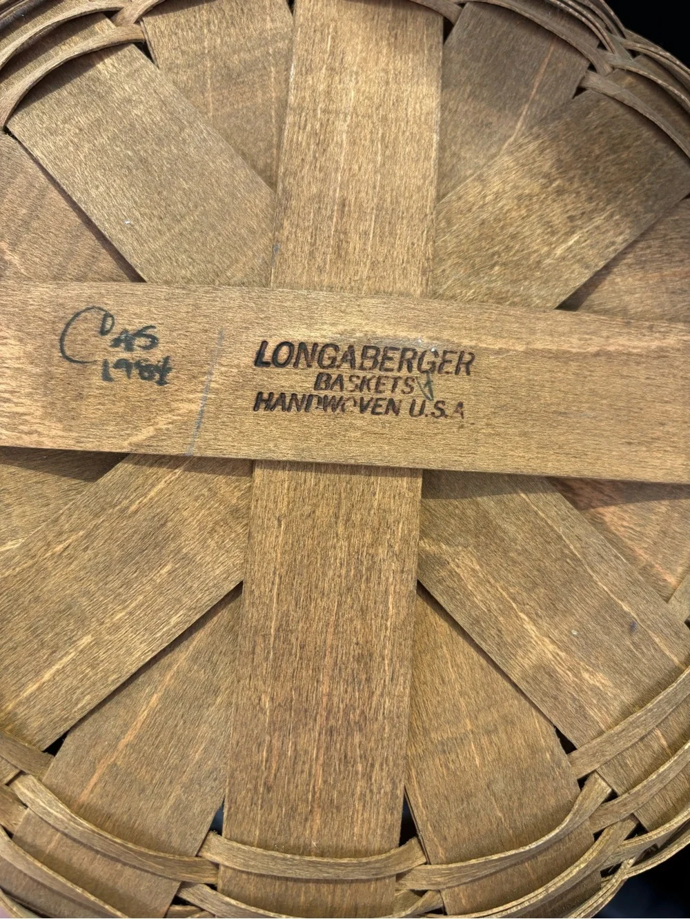 Longaberger Brown Woven Round Basket with Branded Slat
